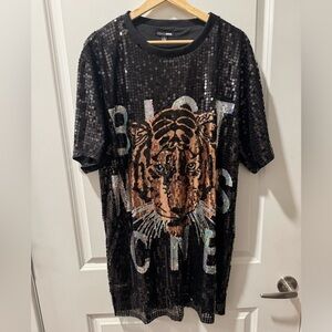 Fashion Nova Black Sequin Shirt Dress